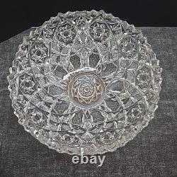 Antique American Brilliant Cut Glass Bowl Sawtooth Stars 10.5 x 5 Bowl Heavy