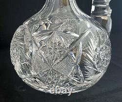 Antique American Brilliant Cut Glass Crystal Abp Handled Decanter Carafe