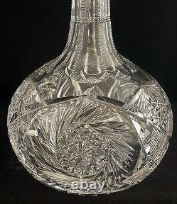 Antique American Brilliant Cut Glass Crystal Abp Handled Decanter Carafe