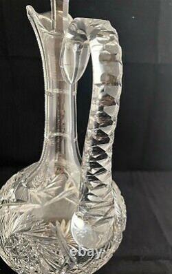 Antique American Brilliant Cut Glass Crystal Abp Handled Decanter Carafe