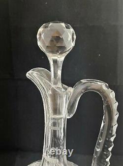 Antique American Brilliant Cut Glass Crystal Abp Handled Decanter Carafe