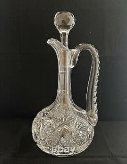 Antique American Brilliant Cut Glass Crystal Abp Handled Decanter Carafe