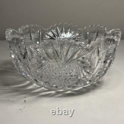 Antique American Brilliant Cut Glass Crystal Bowl Heart & Hobstar