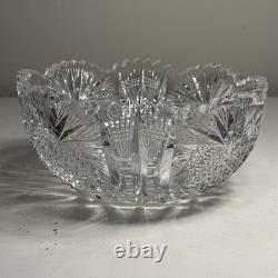 Antique American Brilliant Cut Glass Crystal Bowl Heart & Hobstar