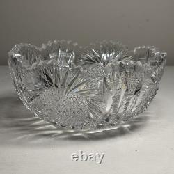 Antique American Brilliant Cut Glass Crystal Bowl Heart & Hobstar