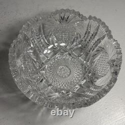 Antique American Brilliant Cut Glass Crystal Bowl Heart & Hobstar