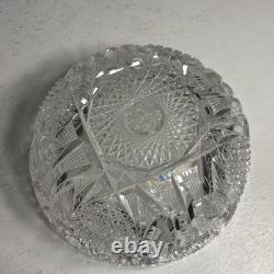 Antique American Brilliant Cut Glass Crystal Bowl Heart & Hobstar