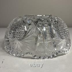 Antique American Brilliant Cut Glass Crystal Bowl Heart & Hobstar
