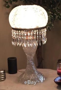 Antique American Brilliant Cut Glass Crystal Mushroom Shade Lamp With Prisms