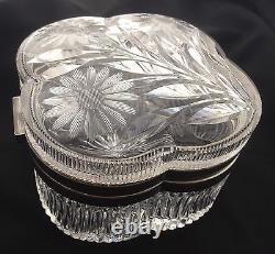 Antique American Brilliant Cut Glass Crystal Quatrefoil Clover Dresser Box