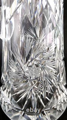 Antique American Brilliant Cut Glass Pitcher 9 Hobstar Starburst