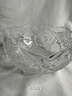 Antique American Brilliant Heavy Crystal Cut Glass Bowl Starburst and Rib 8
