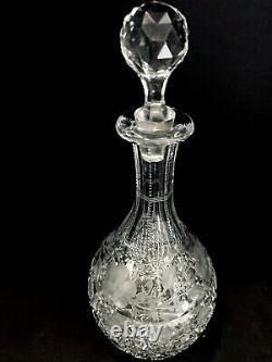 Antique American Brilliant Period 12 Etched and Cut Glass Crystal Decanter