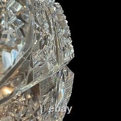 Antique American Brilliant Period ABP Cut Crystal Glass Hobstar Sawtooth Bowl 8