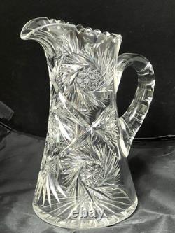 Antique American Brilliant Period ABP Cut Crystal Glass Pitcher 1876-1914