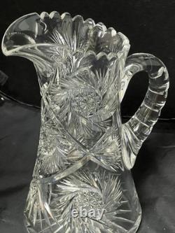Antique American Brilliant Period ABP Cut Crystal Glass Pitcher 1876-1914