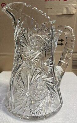 Antique American Brilliant Period ABP Cut Crystal Glass Pitcher 1876-1914