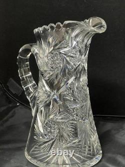 Antique American Brilliant Period ABP Cut Crystal Glass Pitcher 1876-1914