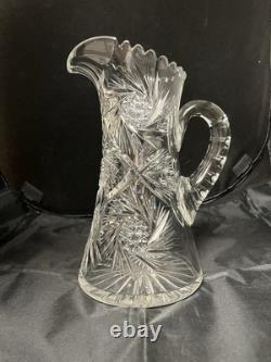Antique American Brilliant Period ABP Cut Crystal Glass Pitcher 1876-1914