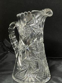 Antique American Brilliant Period ABP Cut Crystal Glass Pitcher 1876-1914