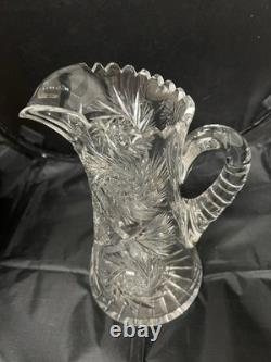 Antique American Brilliant Period ABP Cut Crystal Glass Pitcher 1876-1914