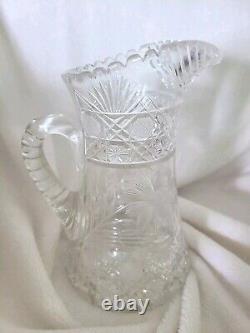 Antique American Brilliant Period ABP Cut Crystal Glass Pitcher 9 MINT