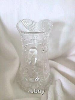 Antique American Brilliant Period ABP Cut Crystal Glass Pitcher 9 MINT