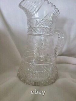 Antique American Brilliant Period ABP Cut Crystal Glass Pitcher 9 MINT