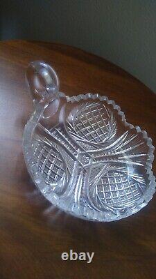 Antique American Brilliant Period Cut Crystal Glass Hobstar Sawtooth 6 piece set