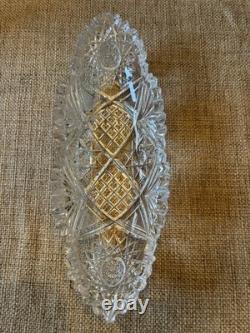 Antique American Brilliant Period Cut Crystal Glass Relish Oval Dish 11 L