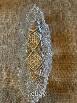 Antique American Brilliant Period Cut Crystal Glass Relish Oval Dish 11 L