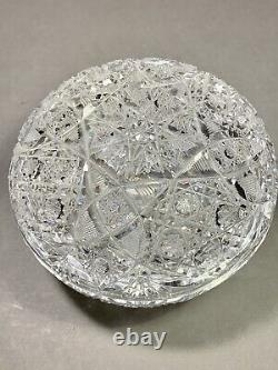 Antique American Brilliant Period Cut Crystal Lead Glass Round Dresser Powder