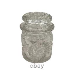 Antique American Brilliant Period Cut Glass Humidor Jar Crystal Tobacco Hobstar