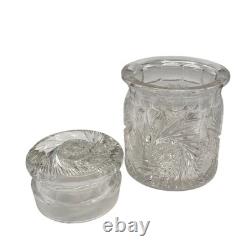 Antique American Brilliant Period Cut Glass Humidor Jar Crystal Tobacco Hobstar