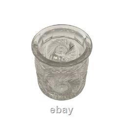 Antique American Brilliant Period Cut Glass Humidor Jar Crystal Tobacco Hobstar