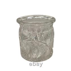 Antique American Brilliant Period Cut Glass Humidor Jar Crystal Tobacco Hobstar