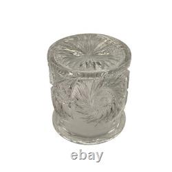 Antique American Brilliant Period Cut Glass Humidor Jar Crystal Tobacco Hobstar
