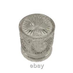 Antique American Brilliant Period Cut Glass Humidor Jar Crystal Tobacco Hobstar