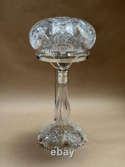 Antique American Cut Crystal Glass Boudoir Hobstar Lamp Mushroom Shade