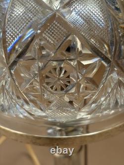 Antique American Cut Crystal Glass Boudoir Hobstar Lamp Mushroom Shade