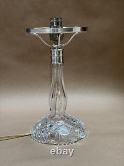 Antique American Cut Crystal Glass Boudoir Hobstar Lamp Mushroom Shade