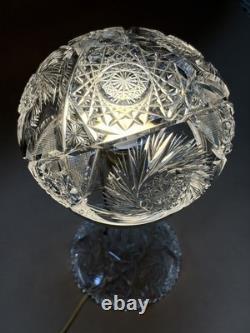 Antique American Cut Crystal Glass Boudoir Hobstar Lamp Mushroom Shade