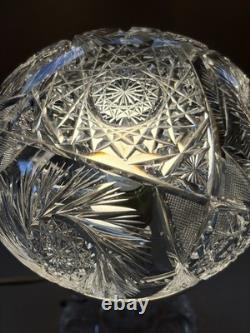 Antique American Cut Crystal Glass Boudoir Hobstar Lamp Mushroom Shade