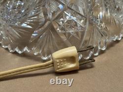 Antique American Cut Crystal Glass Boudoir Hobstar Lamp Mushroom Shade