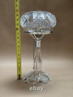 Antique American Cut Crystal Glass Boudoir Hobstar Lamp Mushroom Shade
