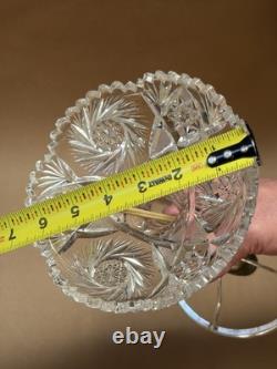 Antique American Cut Crystal Glass Boudoir Hobstar Lamp Mushroom Shade