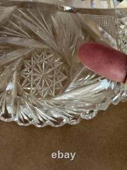 Antique American Cut Crystal Glass Boudoir Hobstar Lamp Mushroom Shade
