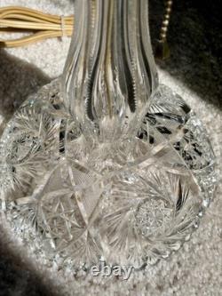 Antique American Cut Crystal Glass Boudoir Hobstar Lamp Mushroom Shade
