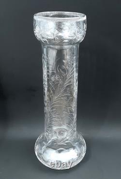 Antique BIG 16 Rock Crystal Engraved American English Brilliant Cut Glass Vase
