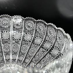 Antique BOHEMIAN CZECH QUEENS LACE Cut Glass Crystal Bowl 9inches